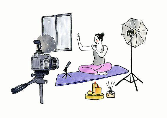 전신 PSD 여자 일러스트 요가 조명 수채화 건강 한명 사람 앉기 성인 운동 카메라 촬영 헬스 요가자세 매트 힐링 방송 향초 성인여자한명만 인터넷방송 크리에이터 1인미디어 국내일러스트 직업 1 웰빙 포즈 초 모션 전자제품 여자한명만 성인여자만 파일형식