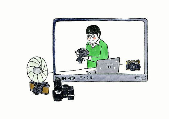 PSD 남자 일러스트 수채화 한명 사람 상반신 성인 노트북 카메라 장비 방송 동영상 카메라렌즈 촬영장비 성인남자한명만 인터넷방송 크리에이터 1인미디어 국내일러스트 직업 1 전자제품 도구 남자한명만 성인남자만 파일형식