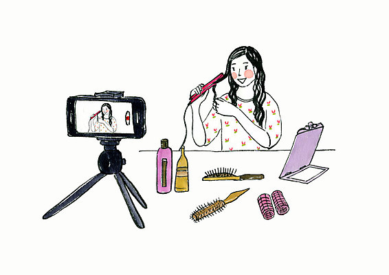 PSD 여자 일러스트 수채화 한명 사람 상반신 성인 스마트폰 뷰티 카메라 촬영 거울 방송 헤어롤 영상 헤어용품 고데기 성인여자한명만 인터넷방송 크리에이터 뷰티크리에이터 1인미디어 국내일러스트 직업 1 전자제품 핸드폰 스마트기기 미용용품 여자한명만 성인여자만 파일형식