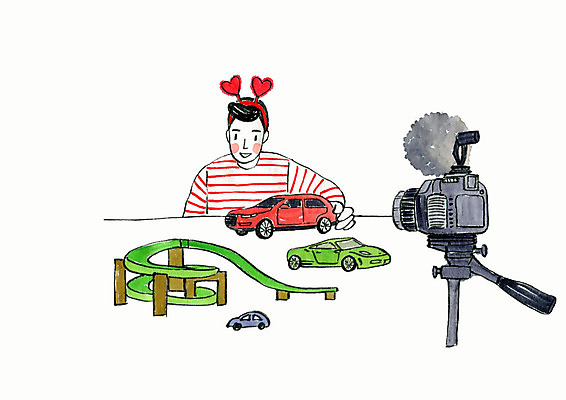 PSD 남자 일러스트 자동차 놀이 수채화 한명 사람 상반신 성인 장난감 카메라 촬영 머리띠 방송 놀기 인터넷방송 크리에이터 1인미디어 국내일러스트 직업 1 육상교통 장신구 모션 전자제품 파일형식