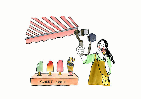 PSD 여자 일러스트 아이스크림 수채화 한명 사람 상반신 성인 스마트폰 정보 먹기 방송 맛집 아이스크림가게 성인여자한명만 인터넷방송 크리에이터 1인미디어 국내일러스트 직업 1 모션 디저트 핸드폰 스마트기기 아이스크림장사 여자한명만 성인여자만 파일형식
