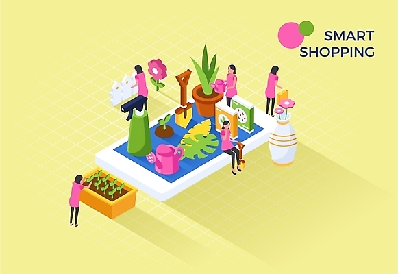 전신 여자 꽃 화분 잎 일러스트 모바일 씨앗 사람 여러명 성인 스마트폰 울타리 쇼핑 노란색 새싹 정원 꽃병 물뿌리개 삽 스마트 물주기 분무기 모바일쇼핑 아이소메트릭 비료포대 원예용품 온라인구매 스토어 2024트렌드 버라이어티가격전략 국내일러스트 AI파일 식물 컬러 생활용품 다수 컨셉 모션 핸드폰 스마트기기 담장 유행 온라인쇼핑 신조어 파일형식 벡터 2024년