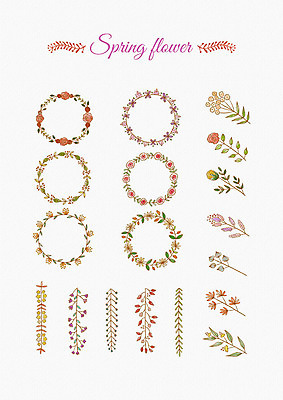 PSD 꽃잎 꽃 잎 꽃백그라운드 일러스트 봄꽃 나뭇잎 프레임 사람없음 세트 화관 봄 다양 엘리먼트 국내일러스트 식물 계절 다수 백그라운드 파일형식