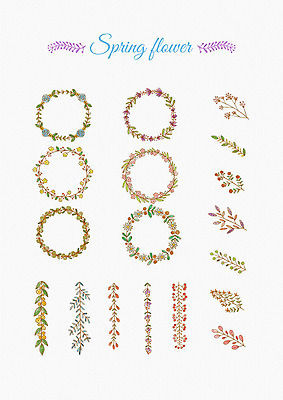 PSD 꽃잎 꽃 잎 꽃백그라운드 일러스트 봄꽃 나뭇잎 프레임 사람없음 세트 화관 봄 다양 엘리먼트 국내일러스트 식물 계절 다수 백그라운드 파일형식