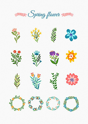 PSD 꽃잎 꽃 잎 꽃백그라운드 일러스트 봄꽃 나뭇잎 프레임 사람없음 세트 화관 봄 다양 엘리먼트 국내일러스트 식물 계절 다수 백그라운드 파일형식