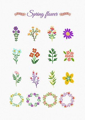 PSD 꽃 잎 꽃백그라운드 일러스트 봄꽃 나뭇잎 프레임 사람없음 세트 화관 봄 다양 엘리먼트 국내일러스트 식물 계절 다수 백그라운드 파일형식