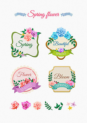 PSD 꽃잎 꽃 리본 잎 꽃백그라운드 일러스트 봄꽃 나뭇잎 프레임 사람없음 세트 라벨 봄 다양 엘리먼트 국내일러스트 식물 계절 다수 백그라운드 파일형식