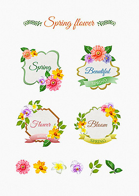PSD 꽃잎 꽃 리본 잎 꽃백그라운드 일러스트 봄꽃 나뭇잎 프레임 사람없음 세트 라벨 봄 다양 엘리먼트 국내일러스트 식물 계절 다수 백그라운드 파일형식