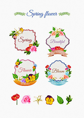 PSD 꽃잎 꽃 리본 잎 꽃백그라운드 일러스트 봄꽃 나뭇잎 수채화 프레임 사람없음 세트 라벨 봄 다양 엘리먼트 국내일러스트 식물 계절 다수 백그라운드 파일형식