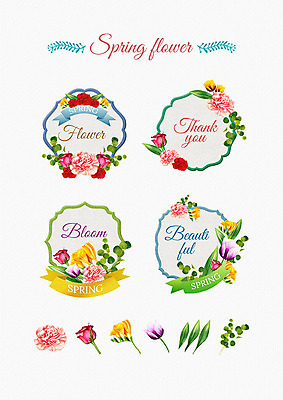 PSD 꽃잎 꽃 리본 잎 꽃백그라운드 일러스트 봄꽃 나뭇잎 수채화 프레임 사람없음 세트 라벨 봄 다양 엘리먼트 국내일러스트 식물 계절 다수 백그라운드 파일형식