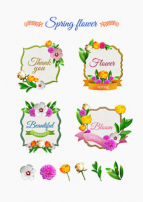 PSD 꽃잎 꽃 리본 잎 꽃백그라운드 일러스트 봄꽃 나뭇잎 프레임 사람없음 세트 라벨 봄 다양 엘리먼트 국내일러스트 식물 계절 다수 백그라운드 파일형식