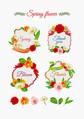 PSD 꽃잎 꽃 리본 잎 꽃백그라운드 일러스트 봄꽃 나뭇잎 프레임 사람없음 세트 라벨 봄 다양 엘리먼트 국내일러스트 식물 계절 다수 백그라운드 파일형식