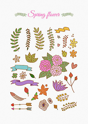 PSD 꽃잎 꽃 리본 잎 꽃백그라운드 일러스트 봄꽃 나뭇잎 화살 프레임 사람없음 세트 봄 다양 하트 엘리먼트 국내일러스트 모양 식물 계절 다수 백그라운드 파일형식