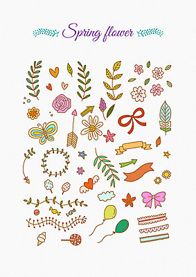 PSD 꽃잎 꽃 리본 잎 꽃백그라운드 일러스트 봄꽃 나뭇잎 프레임 사람없음 세트 봄 다양 엘리먼트 국내일러스트 식물 계절 다수 백그라운드 파일형식