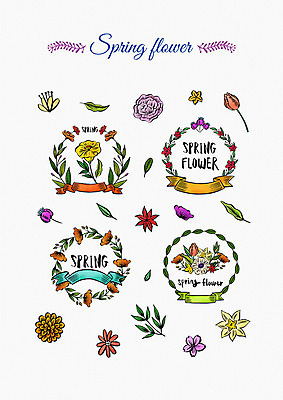 PSD 꽃 리본 잎 꽃백그라운드 일러스트 봄꽃 나뭇잎 수채화 프레임 사람없음 세트 라벨 봄 다양 엘리먼트 국내일러스트 식물 계절 다수 백그라운드 파일형식