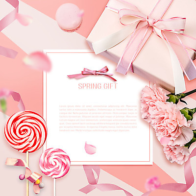 PSD 편집이미지 꽃잎 꽃 리본 분홍색 여러송이 따뜻함 막대사탕 사탕 선물 사람없음 선물상자 귀여움 봄 초대장 마카롱 산뜻 싱그러움 카피스페이스 이미지편집 식물 계절 컬러 다수 컨셉 디저트 카드_감사 상자 공백 파일형식