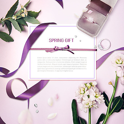 PSD 편집이미지 꽃잎 꽃 리본 따뜻함 선물 사람없음 초록색 귀여움 보라색 봄 반지 청첩장 초대장 산뜻 싱그러움 카피스페이스 트로피컬아트 이미지편집 카드프레임 식물 계절 컬러 컨셉 장신구 카드_감사 프레임 공백 그림 파일형식
