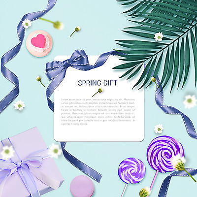 PSD 편집이미지 꽃 리본 여러송이 잎 따뜻함 막대사탕 사탕 선물 사람없음 파란색 선물상자 귀여움 보라색 봄 초대장 마카롱 산뜻 싱그러움 카피스페이스 이미지편집 카드프레임 식물 계절 컬러 다수 컨셉 디저트 카드_감사 프레임 상자 공백 파일형식