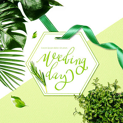 PSD 식물 편집이미지 리본 잎 따뜻함 사람없음 초록색 귀여움 봄 청첩장 초대장 산뜻 카피스페이스 이미지편집 카드프레임 계절 컬러 컨셉 카드_감사 프레임 공백 파일형식