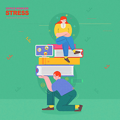 전신 여자 남자 일러스트 비즈니스 스트레스 직장 들기 사람 앉기 20대 성인 두명 초록색 30대 컴퓨터 모니터 고통 직장인 비즈니스맨 비즈니스우먼 무릎꿇기 상사 문서 업무과다 스트레스해소 책더미 힘듦 국내일러스트 AI파일 직업 감정 컬러 컨셉 회사 모션 청년 책 장년 전자제품 업무 무더기 파일형식 벡터