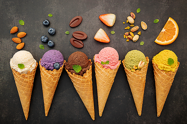 포토 JPG 해외이미지 오렌지 딸기 사람없음 초콜릿 견과류 민트 블루베리 아이스크림콘 콘아이스크림 바닐라 피스타치오 해외포토 과일 아이스크림 디저트 허브 콘 파일형식 이미지허브