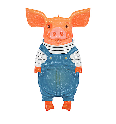 JPG 해외이미지 옷 일러스트 사람없음 돼지 해외일러스트 포유류 파일형식 이미지허브