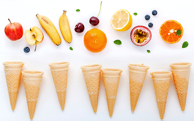 포토 JPG 해외이미지 오렌지 바나나 사람없음 체리 사과 레몬 블루베리 아이스크림콘 패션후르츠 해외포토 과일 열대과일 콘 파일형식 이미지허브