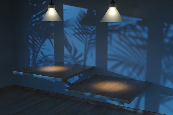 포토 JPG 해외이미지 잎 조명 선반 그림자 사람없음 내부 파란색 빛 인테리어 3D 어둠 공간 해외포토 식물 디자인 컬러 가구 디지털합성 파일형식 이미지허브