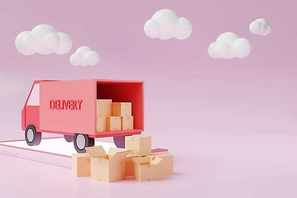 포토 JPG 해외이미지 분홍색 사람없음 스마트폰 3D 운반 배송 택배 온라인쇼핑 모바일쇼핑 택배상자 탑차 해외포토 컬러 핸드폰 스마트기기 쇼핑 상자 트럭 운송업 디지털합성 온라인 파일형식 이미지허브