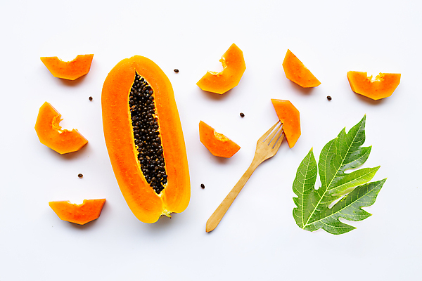 포토 JPG 해외이미지 잎 단면 실내 씨앗 사람없음 열대과일 흰배경 과일조각 나무포크 파파야 해외포토 식물 조각 백그라운드 포크 과일 내부 흰색 파일형식 이미지허브