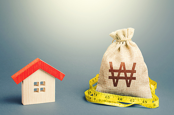 포토 JPG 해외이미지 컨셉 회색배경 부동산 줄자 사람없음 원화 돈자루 재산 건축모형 가치 부동산가격 비용 해외포토 백그라운드 돈 자 금융 경제 모형 회색 파일형식 이미지허브