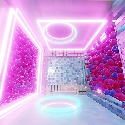 포토 해외이미지 분홍색 백그라운드 미래 사람없음 빛 3D 디지털 공간 화려 사이버 디지털합성 네온 펑크 지오메트릭 사이버펑크 해외포토 컬러 컨셉 파일형식 SF 이미지허브