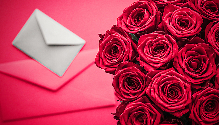 포토 JPG 해외이미지 분홍색 꽃다발 백그라운드 편지봉투 발렌타인데이 사람없음 장미 러브레터 해외포토 꽃 컬러 데이이벤트 봉투 편지 파일형식 이미지허브