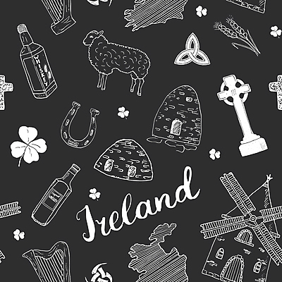 JPG 해외이미지 전통 디자인 유럽 여행 백그라운드 십자가 지도 패턴 일러스트 캘리그라피 맥주 사람없음 세트 풍차 알코올 양 행운 클로버 토끼풀 비석 아일랜드 더블린 방앗간 위스키 편자 풍차집 해외일러스트 식물 나라 컨셉 무늬 포유류 주류 말발굽 파일형식 이미지허브