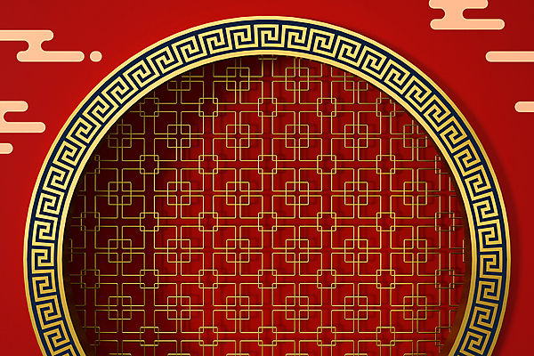 포토 JPG 해외이미지 백그라운드 사람없음 빨간색 전통문양 3D 공간 원형 중국전통 스타일 해외포토 도형 전통 문양 컬러 중국 디지털합성 파일형식 이미지허브