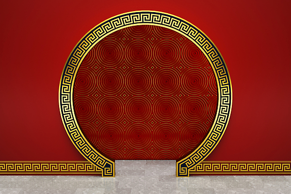 포토 JPG 해외이미지 백그라운드 사람없음 빨간색 전통문양 3D 공간 원형 중국전통 스타일 해외포토 도형 전통 문양 컬러 중국 디지털합성 파일형식 이미지허브