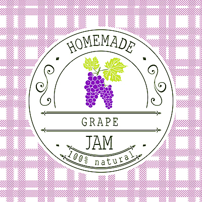 JPG 해외이미지 일러스트 포도 사람없음 라벨 보라색 체크무늬 원형프레임 과일잼 프레임일러스트 홈메이드 해외일러스트 컬러 무늬 과일 프레임 원형 잼 만들기 파일형식 이미지허브
