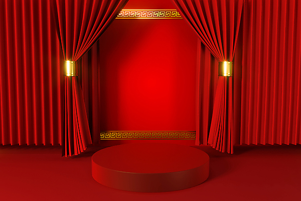 포토 JPG 해외이미지 백그라운드 사람없음 빨간색 3D 공간 커튼 원형 중국전통 단상 포디움 해외포토 도형 전통 컬러 중국 무대 디지털합성 파일형식 이미지허브