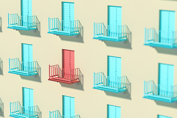 포토 JPG 해외이미지 외관 분홍색 하늘색 백그라운드 창문 난간 사람없음 노란색 3D 공간 발코니 특별함 강조 해외포토 컬러 컨셉 파란색 디지털합성 파일형식 이미지허브