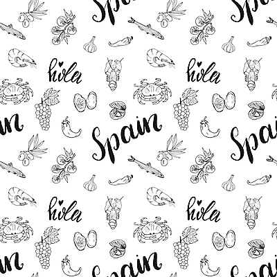 JPG 해외이미지 디자인 백그라운드 패턴 토마토 일러스트 캘리그라피 포도 조개 새우 마늘 어류 타이포그라피 사람없음 패턴백그라운드 게 스페인 바닷가재 스케치 해산물 올리브 후추 스페인요리 해외일러스트 해외포토 포토 문자 열매 유럽 음식 무늬 채소 과일 어패류 갑각류 미술 수중동물 가재 향신료 파일형식 이미지허브