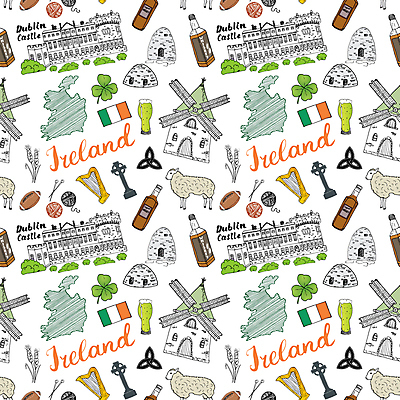 JPG 해외이미지 전통 디자인 유럽 여행 백그라운드 지도 패턴 일러스트 캘리그라피 맥주 사람없음 세트 알코올 양 행운 클로버 토끼풀 럭비공 아일랜드 더블린 방앗간 아일랜드지도 위스키 편자 해외일러스트 식물 나라 컨셉 무늬 공 포유류 주류 럭비용품 말발굽 파일형식 이미지허브