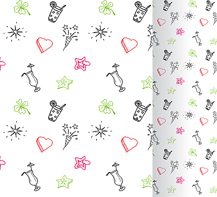 JPG 해외이미지 디자인 포스터 별 음료 백그라운드 패턴 일러스트 잔 폭죽 사람없음 하트 네잎클로버 손그림 엘리먼트 해외일러스트 자연요소 모양 식물 식기 무늬 클로버 파일형식 이미지허브