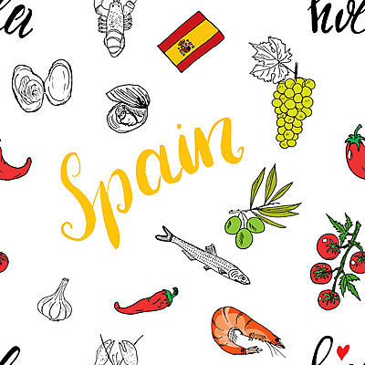 JPG 해외이미지 디자인 패턴 토마토 일러스트 캘리그라피 고추 포도 새우 마늘 타이포그라피 사람없음 패턴백그라운드 스페인 바닷가재 올리브 멸치 스페인국기 스페인요리 스페인음식 해외일러스트 해외포토 포토 문자 열매 유럽 음식 백그라운드 무늬 채소 과일 서양음식 갑각류 어류 국기 가재 파일형식 이미지허브