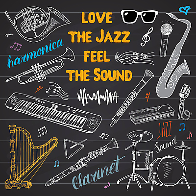 JPG 해외이미지 음표 일러스트 타이포그라피 사람없음 선글라스 낙서 색소폰 플루트 마이크 그림 드럼 하프 호른 앰프 해외일러스트 문자 기호 안경 음악 음향기기 현악기 타악기 관악기 목관악기 금관악기 파일형식 이미지허브