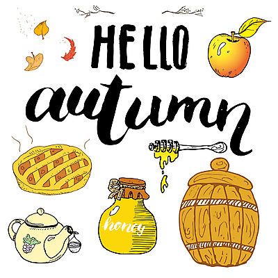 JPG 해외이미지 낙엽 일러스트 사람없음 사과 찻주전자 꿀 꿀단지 허니디퍼 해외일러스트 잎 과일 주전자 도구 파일형식 이미지허브