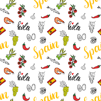 JPG 해외이미지 디자인 백그라운드 패턴 토마토 일러스트 캘리그라피 고추 포도 조개 새우 마늘 사람없음 패턴백그라운드 스페인 바닷가재 올리브 멸치 스페인국기 스페인음식 해외일러스트 해외포토 포토 열매 유럽 무늬 채소 과일 어패류 서양음식 갑각류 어류 국기 가재 파일형식 이미지허브