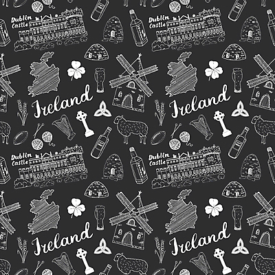 JPG 해외이미지 전통 디자인 유럽 여행 백그라운드 십자가 지도 패턴 일러스트 캘리그라피 맥주 사람없음 양 행운 클로버 토끼풀 비석 럭비공 하프 아일랜드 더블린 방앗간 아일랜드지도 위스키 편자 해외일러스트 식물 나라 컨셉 무늬 공 포유류 현악기 주류 럭비용품 말발굽 파일형식 이미지허브