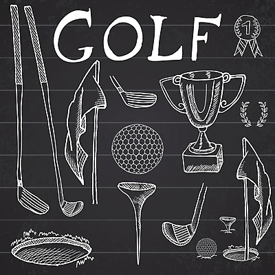 JPG 해외이미지 골프 일러스트 골프공 타이포그라피 취미 사람없음 골프채 깃발 구멍 낙서 트로피 메달 그림 해외일러스트 문자 공 골프용품 구기 상_우승 상_상패 파일형식 이미지허브