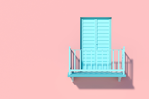 포토 JPG 해외이미지 외관 분홍색 하늘색 백그라운드 창문 난간 그림자 사람없음 3D 공간 발코니 해외포토 컬러 파란색 디지털합성 파일형식 이미지허브