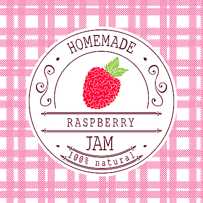 JPG 해외이미지 분홍색 일러스트 사람없음 라벨 체크무늬 산딸기 원형프레임 과일잼 프레임일러스트 홈메이드 해외일러스트 컬러 무늬 과일 프레임 원형 잼 만들기 파일형식 이미지허브
